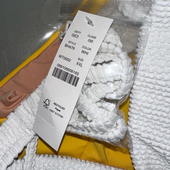 J Crew Yellow High Rise Bottoms White Scrunchie Sweetheart Bikini Top XXL Set - Picture 4 of 4
